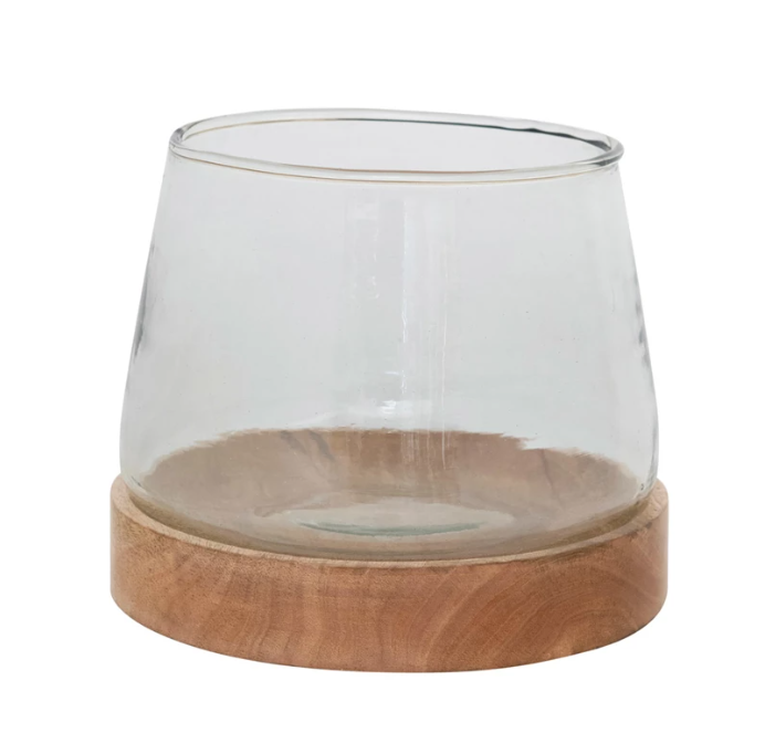 Glass Vase w/ Mango Wood Base