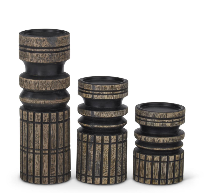 MD - Black/Natural Wood Candle Holder