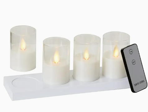 LED Glass Candles w/ Charge Dock - SET OF 4