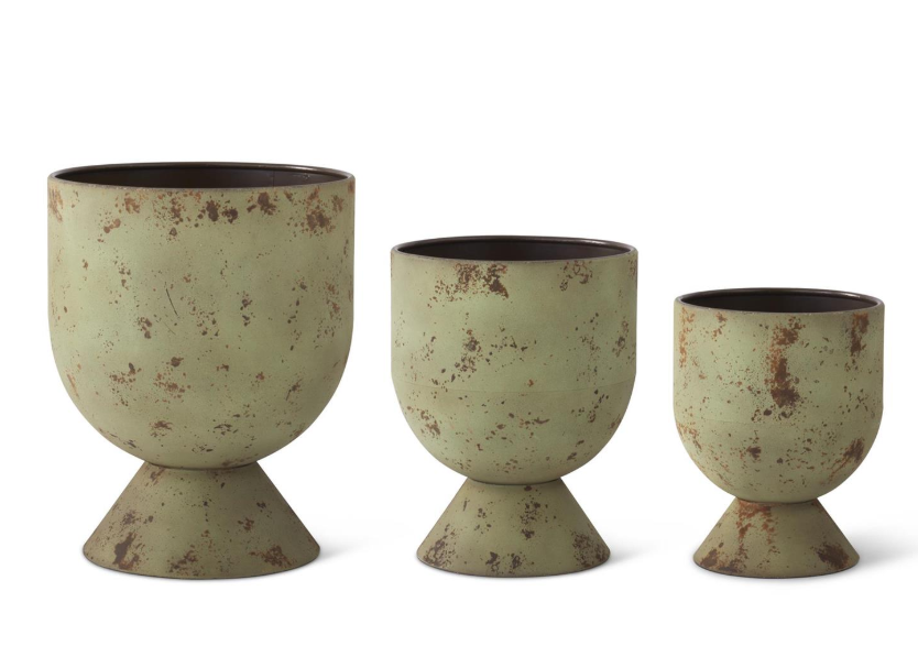 Weathered Green Metal Pot - MD