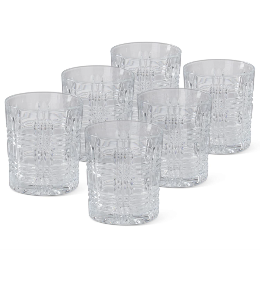 4" Grid Pressed Lowball Glass