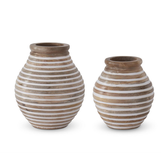Horizontal Line Carved Wood Vase - LG