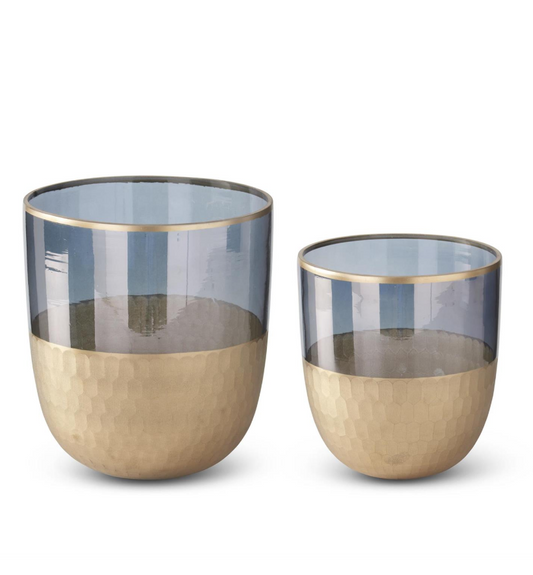 8" Gray + Gold Gilded Etched Vase