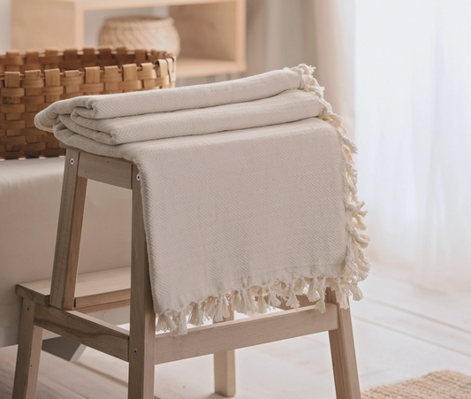 Cream Cotton Throw Blanket