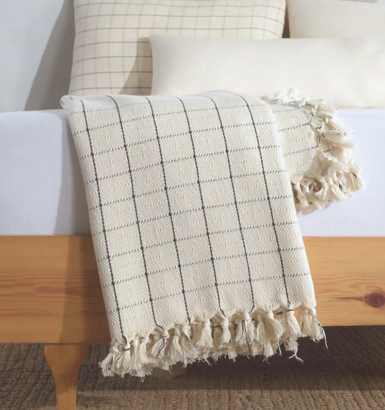 Cream Check Cotton Throw Blanket