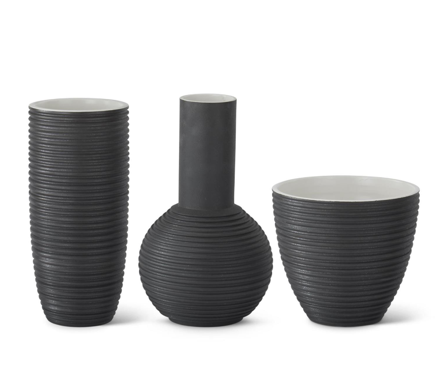 Handcrafted Ribbed Ceramic Vase - 3 STYLES