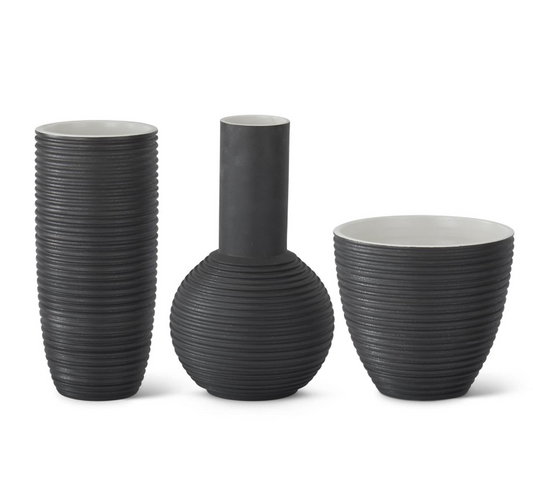 Handcrafted Ribbed Ceramic Vase - 3 STYLES