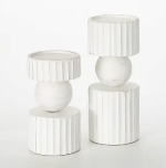 White Fluted Pillar Candleholder - SM
