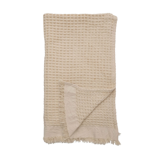 60"x50" Waffle Weave Throw w/ Fringe