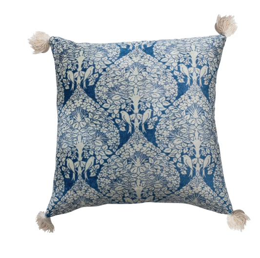 18" Velvet Printed Pillow w/Tassels