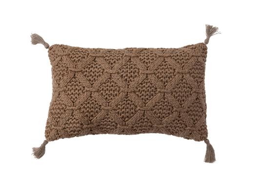 Cotton Slub Lumbar Pillow & Jute Tassels