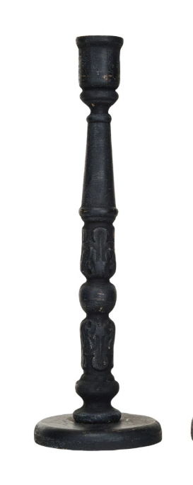 12.5" Carved Wood Taper Candle Holder