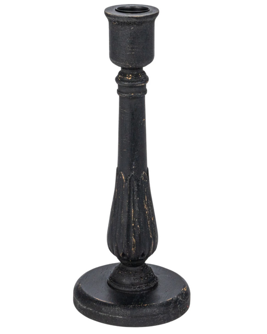 9" Carved Wood Taper Candle Holder