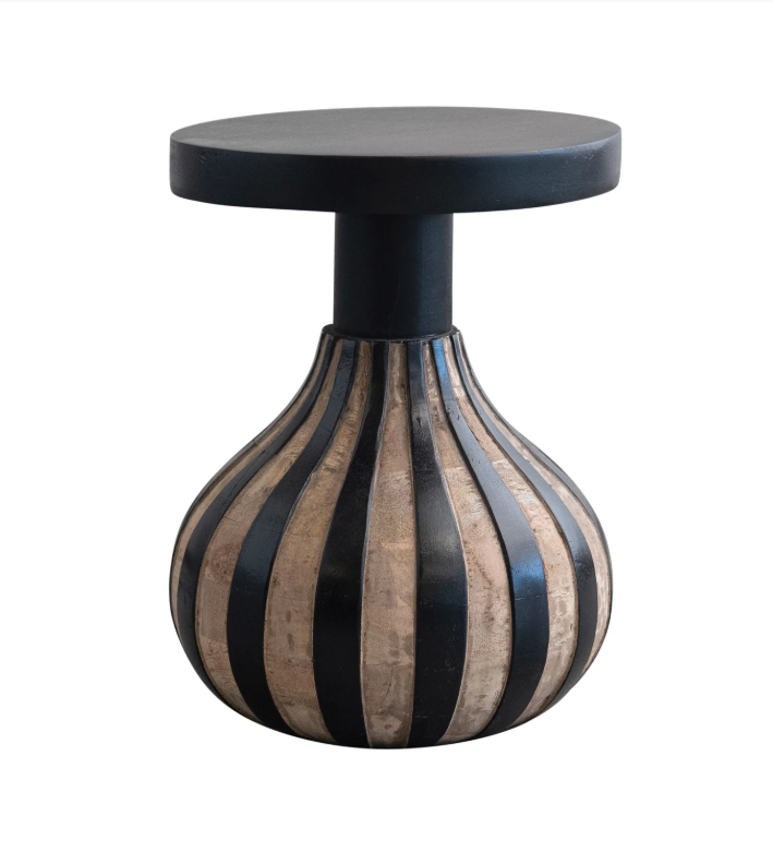 Mango Wood Table w/ Carved Striped Base