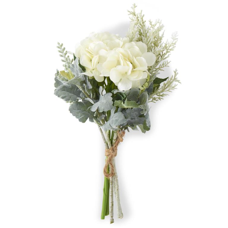 11.5 Inch Soft Green Mixed Foliage & White Hydrange
