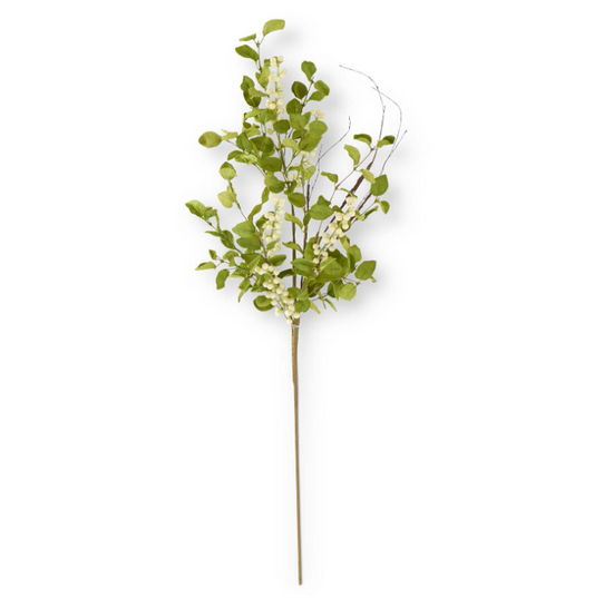 32 Inch Cream Berries w/Leaves & Twig Stem