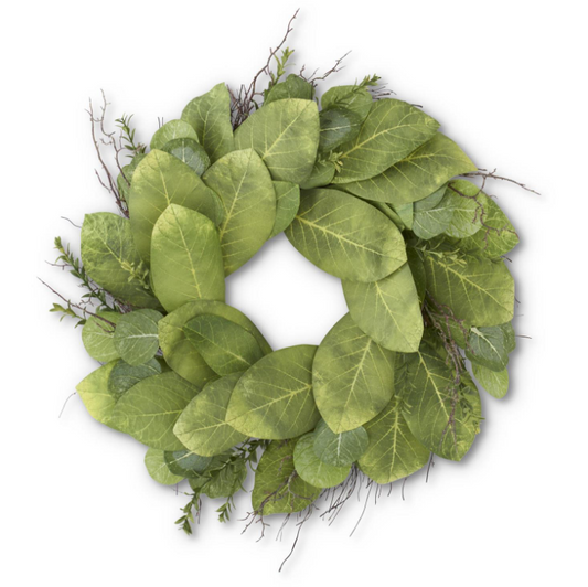 26" Magnolia Leaf Myrtle & Twig Wreath