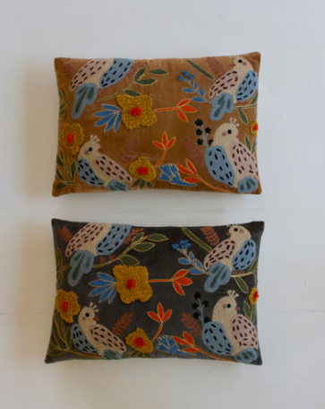 Embroidery Pillows w/ Birds - 2 COLORS