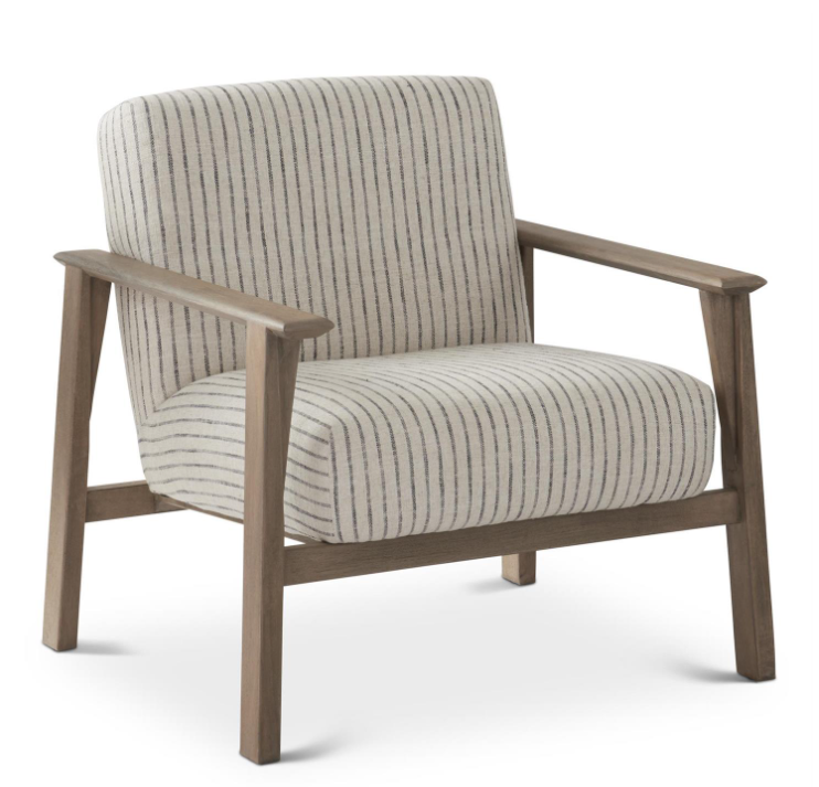 Grey Striped Linen Accent Chair