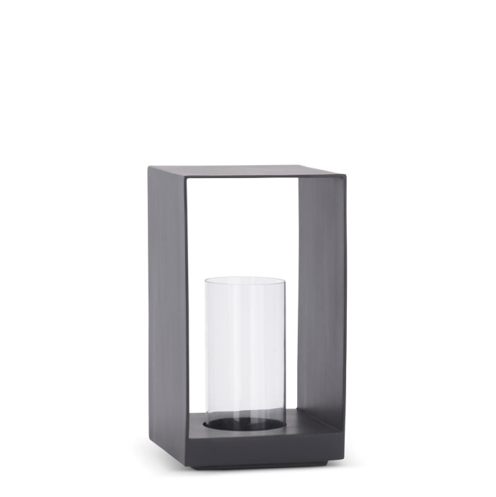 17.75" Modern Black Metal & Glass Candle Holder