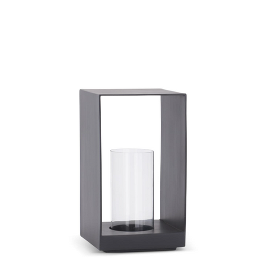 17.75" Modern Black Metal & Glass Candle Holder