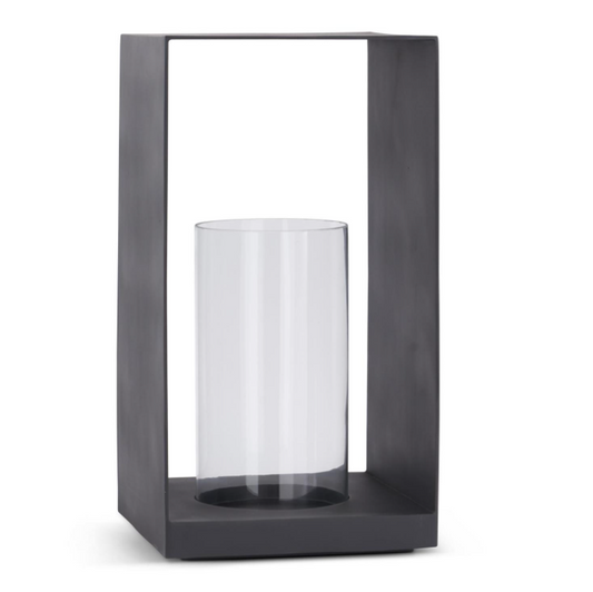 26" Modern Black Metal & Glass Candle Holder
