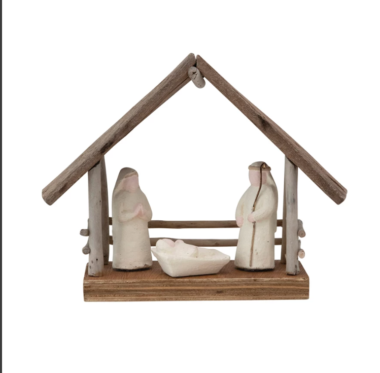 Handmade Driftwood / Paper Mache Nativity