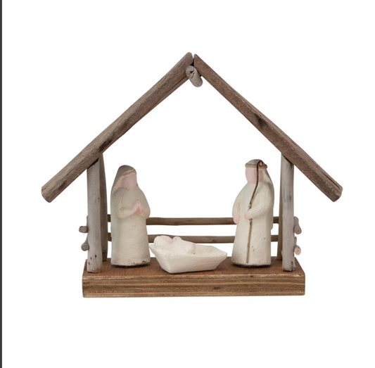 Handmade Driftwood / Paper Mache Nativity