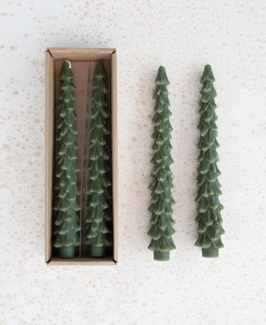 Tree Taper Candle Set of 2 - Green