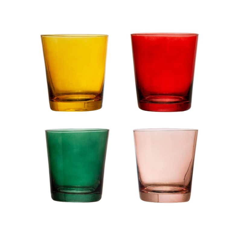 Red Low Ball Drinking Glass