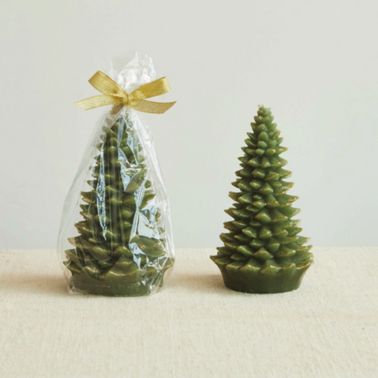 Evergreen Tree Candle w/ Gold Tips
