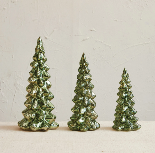 12" Green Mercury Glass LED Tree