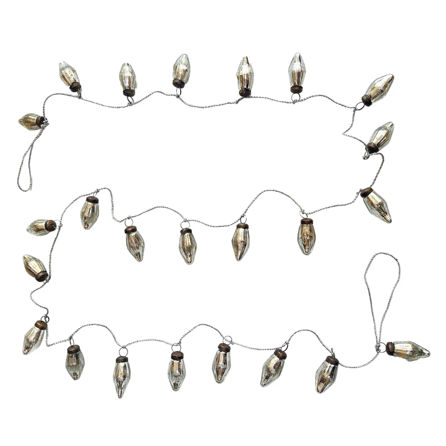 Silver Recycled Mercury Glass Ornament Garland
