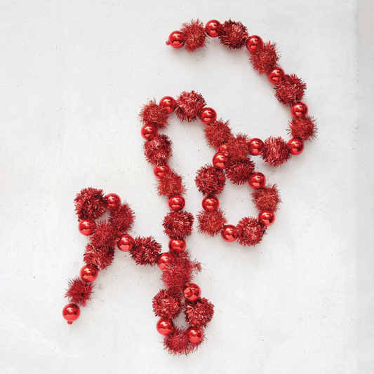 Red Tinsel Ball Garland