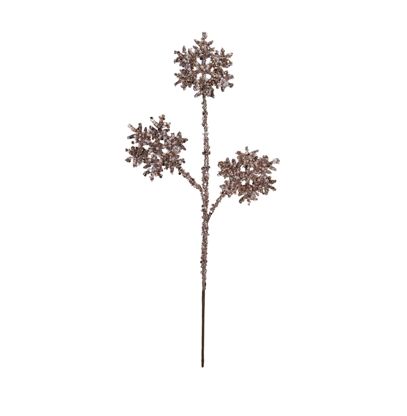 Sequin + Pearl Snowflake Stem w/ Glitter