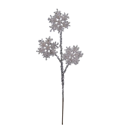 Silver Sequin + Pearl Snowflake Stem w/ Glitter