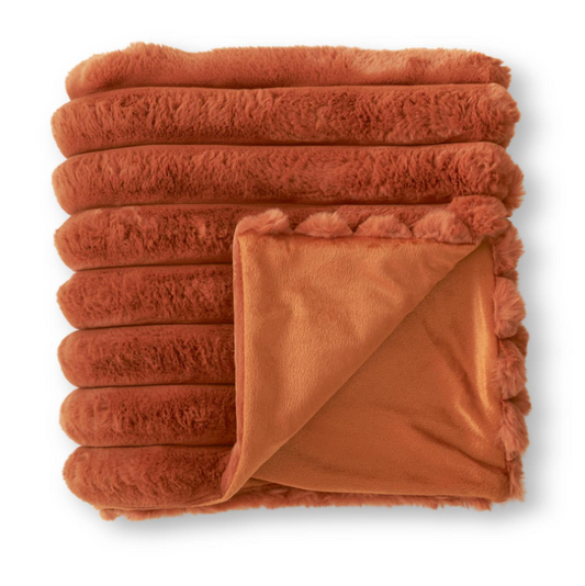 60" Rust Orange Faux Fur Throw Blanket