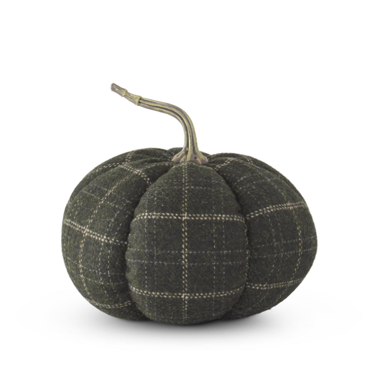 6" Green & Tan Plaid Fabric Pumpkin