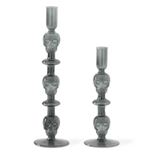 LG - Grey Glass Skull Taper Holder