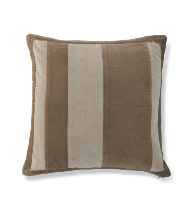 20" Tan/Cream Striped Cotton Velvet Pillow