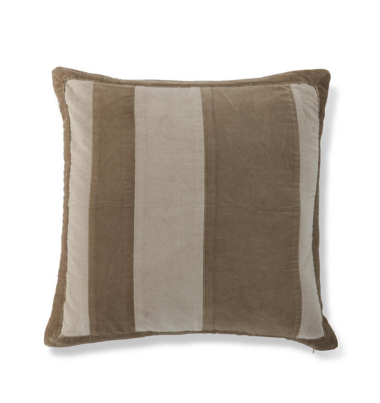 20" Tan/Cream Striped Cotton Velvet Pillow