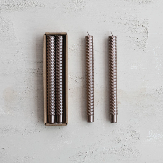 Champagne Faceted Taper Candles - SET OF 2