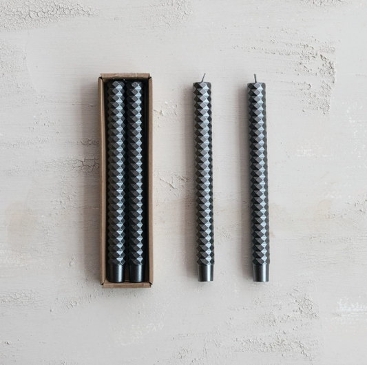 Platinum Faceted Taper Candles - SET OF 2