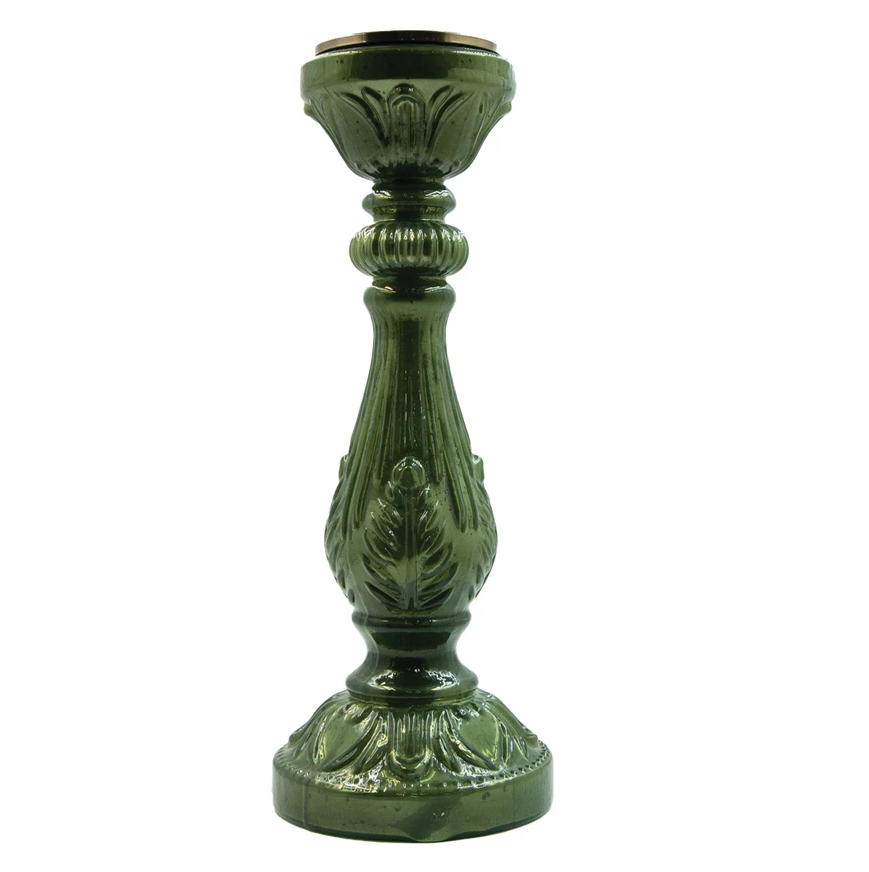 Green Embossed Mercury Glass Candle Holder
