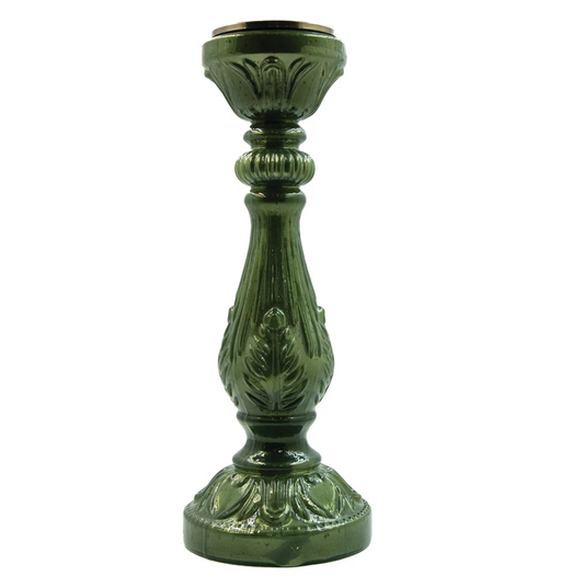 Green Embossed Mercury Glass Candle Holder
