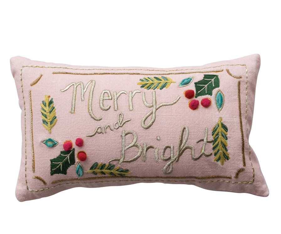 Merry & Bright Embroidered Pillow