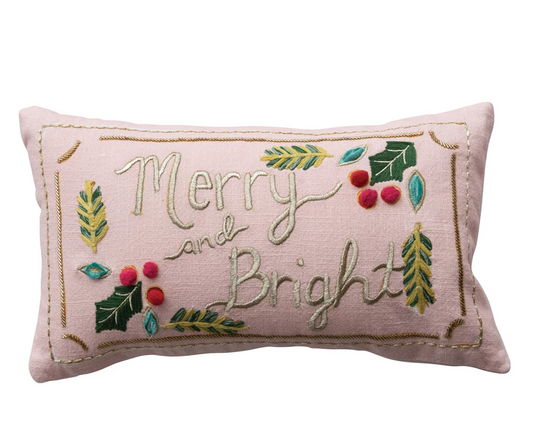 Merry & Bright Embroidered Pillow