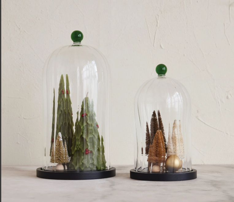 Glass Fluted Cloche w/ Green Knob