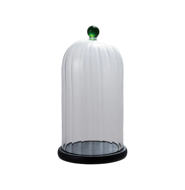 Glass Fluted Cloche w/ Green Knob