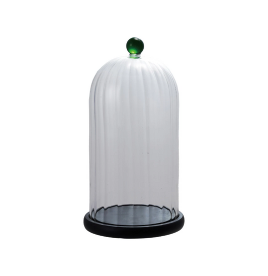 Glass Fluted Cloche w/ Green Knob